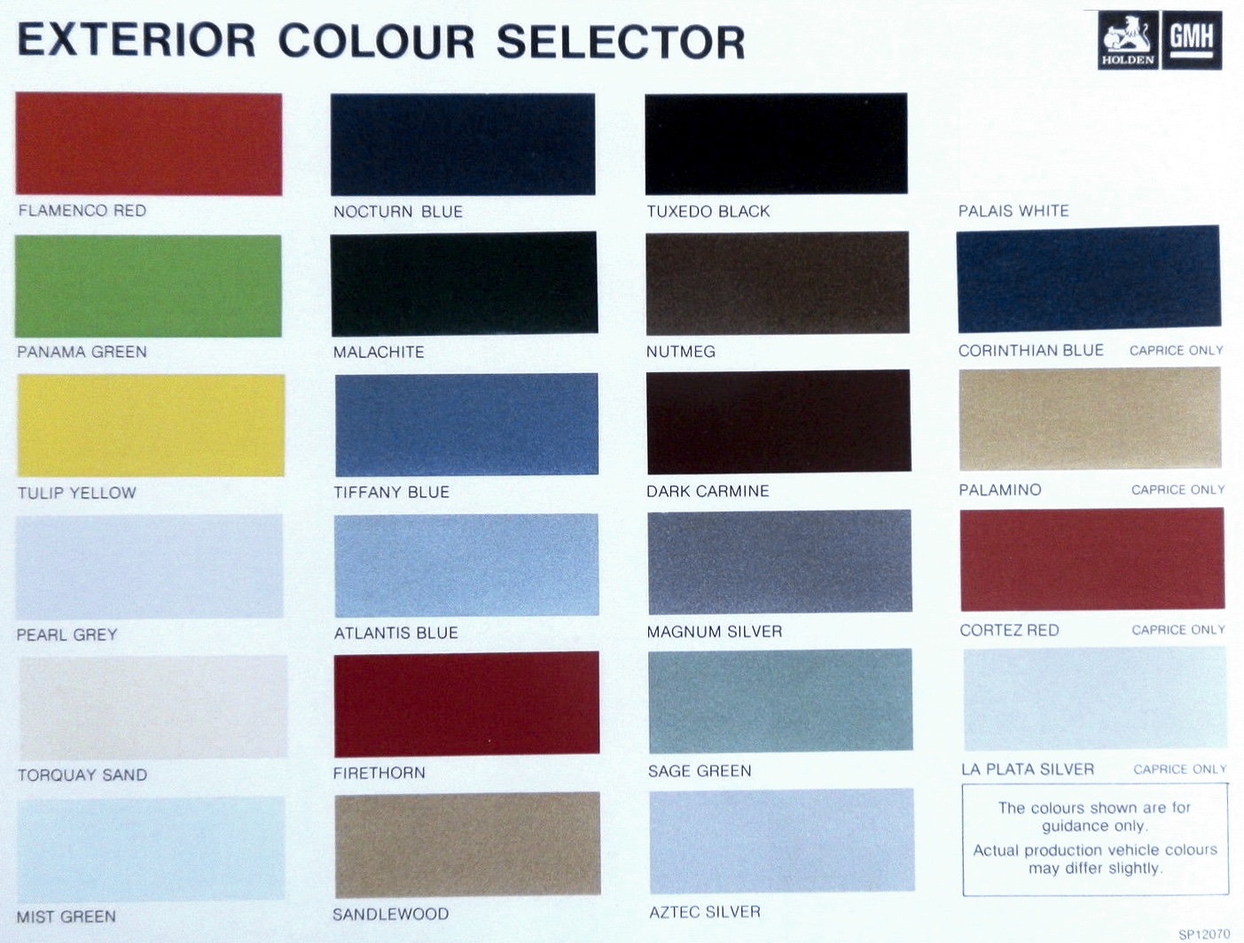 1981 Holden Colour Chart